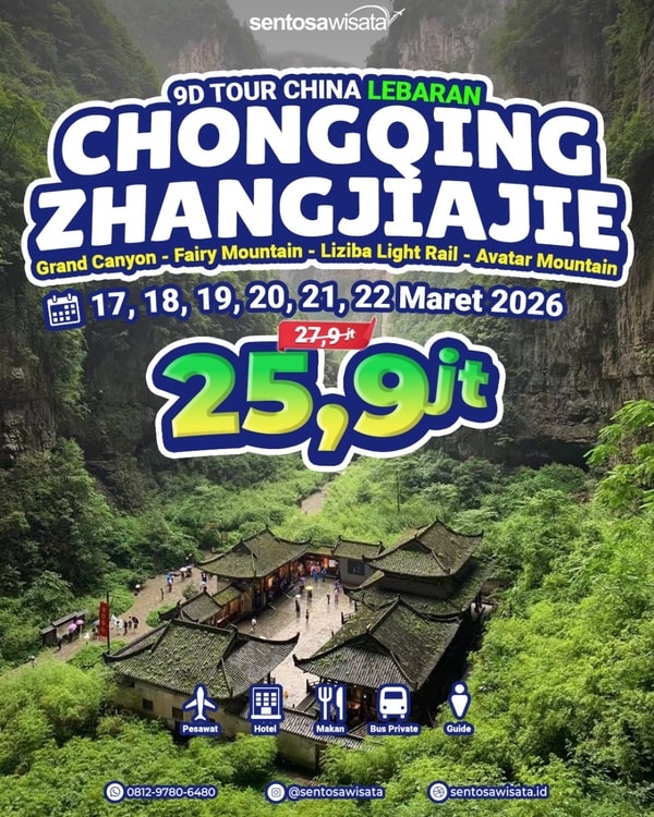 Paket Tour China Chongqing Zhangjiajie Wulong 2026