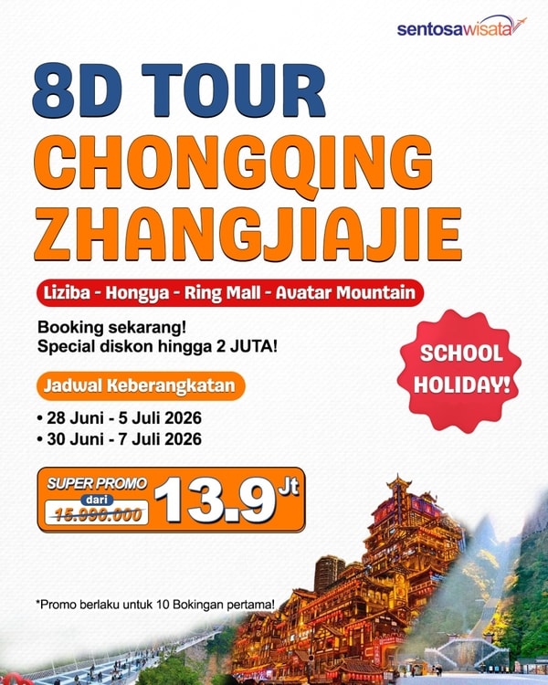 tour china chongqing zhangjiajie libur sekolah
