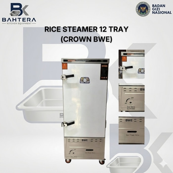 rice steamer 12 tray, crown bwe, mesin kukus nasi, rice steamer gas, steamer nasi komersial, rice steamer industri, mesin masak nasi kapasitas besar, alat masak nasi MBG, dapur makan bergizi gratis, rice steamer restoran, rice steamer katering, rice steamer sekolah, kitchen equipment MBG, alat dapur komersial, mesin kukus makanan, rice steamer stainless steel, supplier rice steamer, distributor kitchen equipment, bahtera kitchen equipment, peralatan dapur industri
