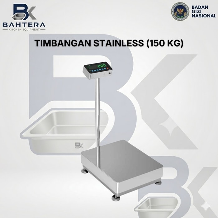timbangan stainless steel 150 kg, timbangan platform 150 kg, timbangan digital 150 kg, timbangan industri stainless steel, timbangan lantai stainless, timbangan bahan makanan, timbangan catering, timbangan restoran, timbangan gudang, timbangan rumah sakit, timbangan industri makanan, kitchen equipment indonesia, supplier kitchen equipment, pabrik kitchen equipment, peralatan dapur stainless, timbangan mbg, timbangan makanan bergizi gratis, badan gizi nasional, timbangan platform digital, bahtera kitchen equipment