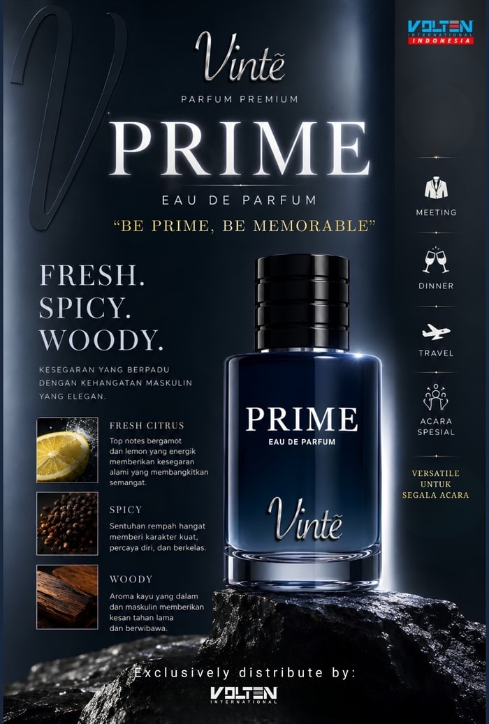 Vinte Premium Perfume PRIME hadir untuk pria yang ingin tampil percaya diri di setiap momen
