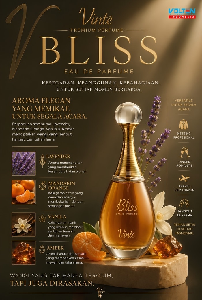 Vinte Premium Perfume “BLISS” hadir untuk wanita independen yang berani tampil elegan di setiap langkah