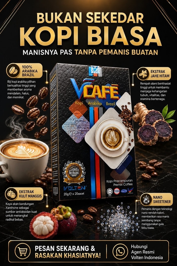 Vcafe bukan sekadar kopi biasa, tapi kopi yang terbuat dari kopi arabika brazil premium yang memiliki banyak manfaat untuk tubuh.
