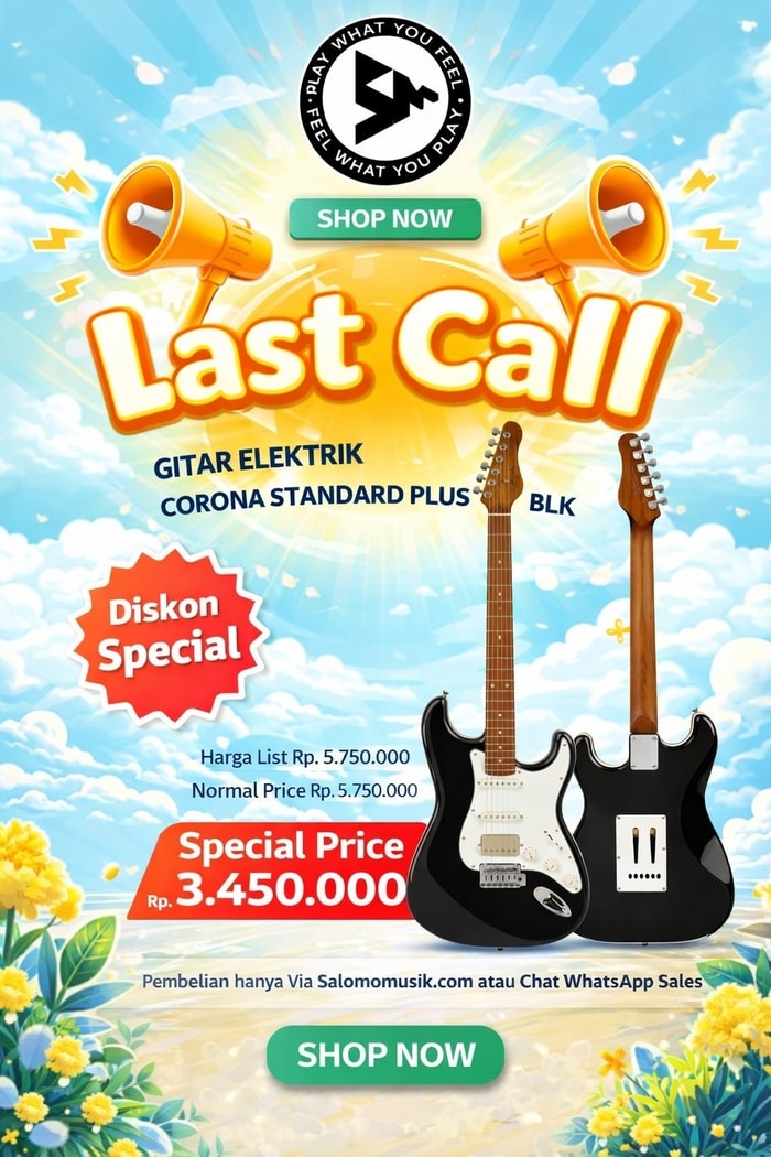 LAST CALL! Gitar Elektrik Corona Standard Plus BLK Harga Spesial!