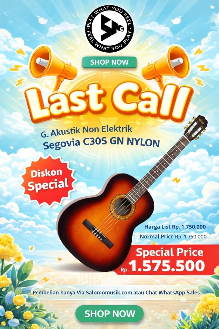 LAST CALL! Gitar Akustik Non Elektrik Segovia C30S GN Nylon Harga Spesial!