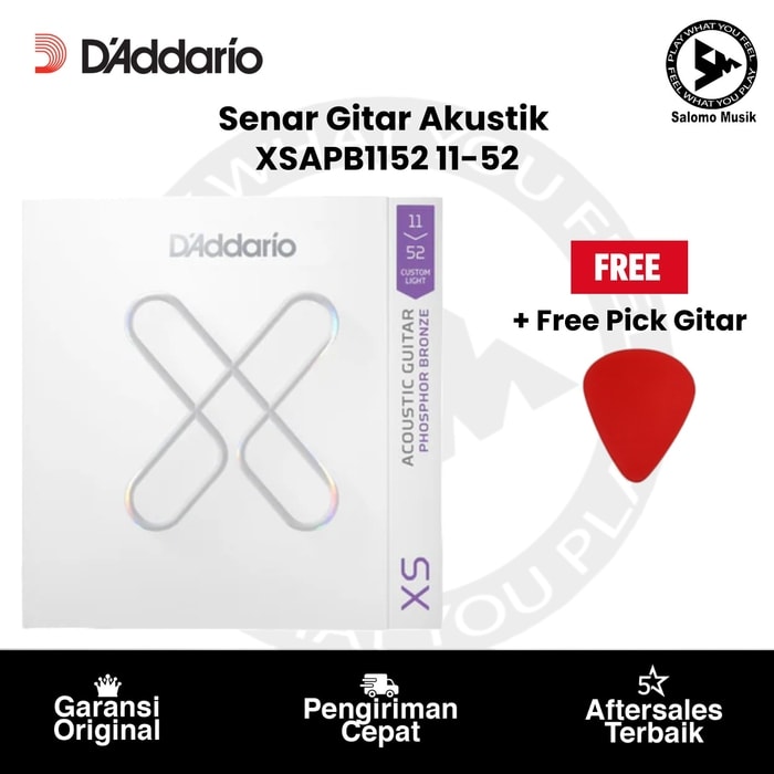 Senar Gitar Akustik D'Addario XSAPB1152 Phosphor Bronze Custom Light 11-52 Original + Free Pick Gitar