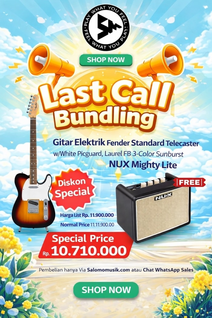 LAST CALL BUNDLING! Bundling Gitar Elektrik Fender Standard Telecaster 3-Tone Sunburst x NUX Mighty Lite Harga Spesial!