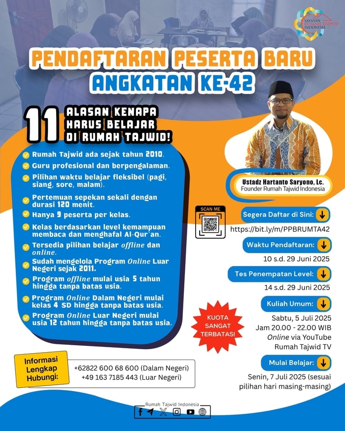 📢- PENDAFTARAN PESERTA BARU ANGKATAN KE-42 RUMAH TAJWID 📢