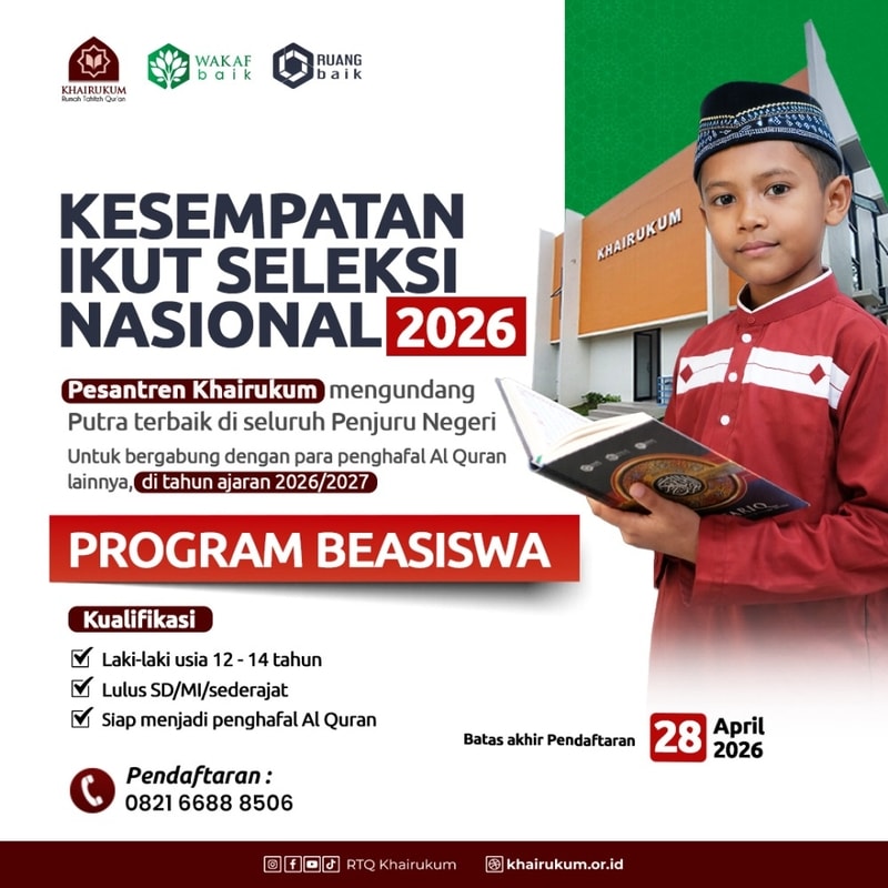 RTQ Khairukum Buka Pendaftaran Santri Ikhwan Tahun Ajaran 2026
