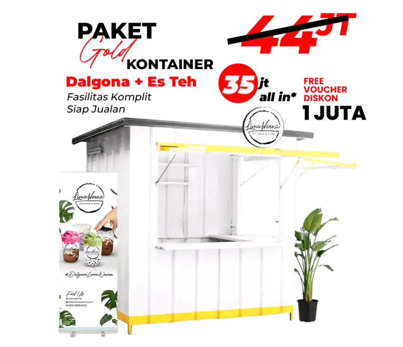 Paket kontainer 35juta komplit dapat semua fasilitas menu teh dan dalgona siap jualan