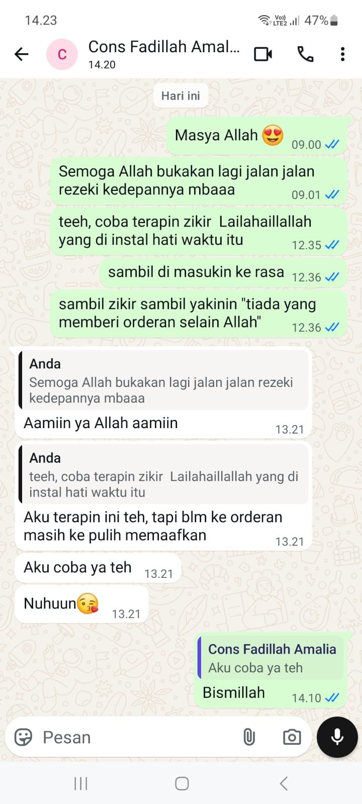 Cuplikan chat testimoni