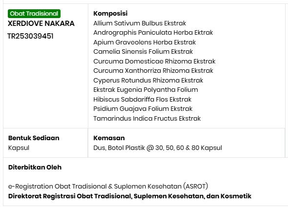 xerdiove nakara sudah terdaftar BPOM