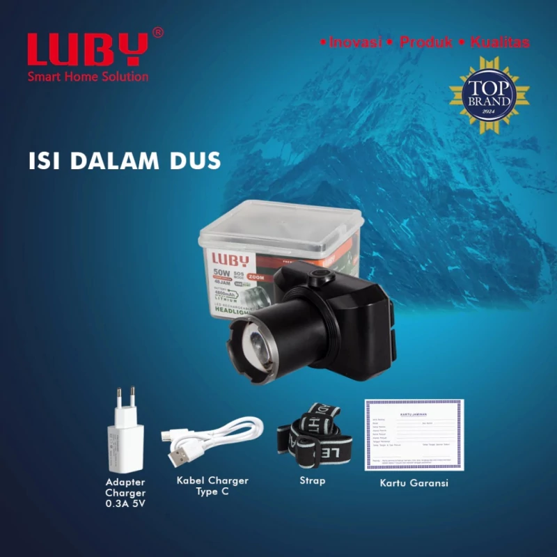 Isi dalam dus Senter Kepala Luby L-2905NL
