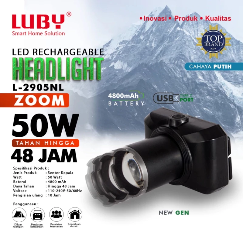 Senter Kepala Luby L-2905NL 50W tahan 48 jam