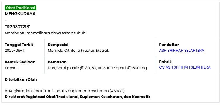 Bukti BPOM Mengkudaya