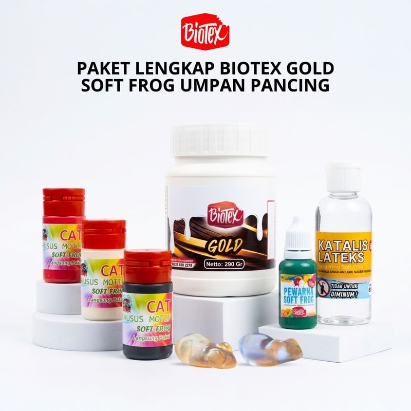 #PaketLengkapPemulaLateks #LateksGoldBiotex #BahanBikinSoftFrog #KerajinanUmpanPancingBuatan #PaketSoftFrogPemula #BahanUmpanPancingBiotex #Lateks290mlBiotex #PaketDIYUmpanPancing #BahanPembuatSoftLure #UmpanPancingSoftFrog