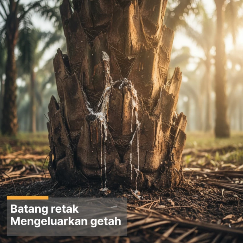 Batang retak & mengeluarkan getah