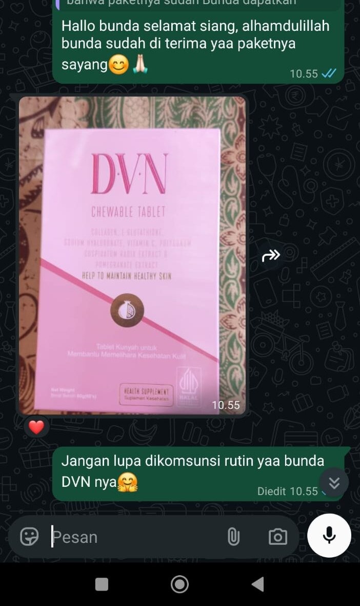 Konfirmasi paket D.V.N diterima dengan baik oleh pelanggan