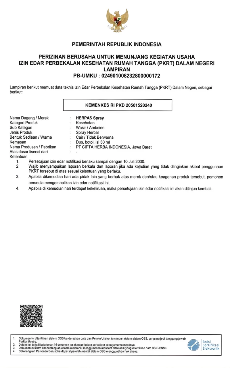 Sertifikat Kesehatan HERPAS