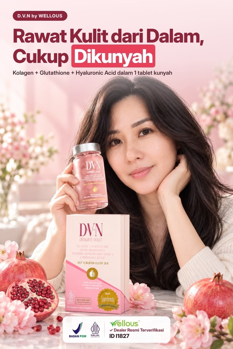 Heny dengan D.V.N by Wellous, tablet kunyah kolagen untuk kulit