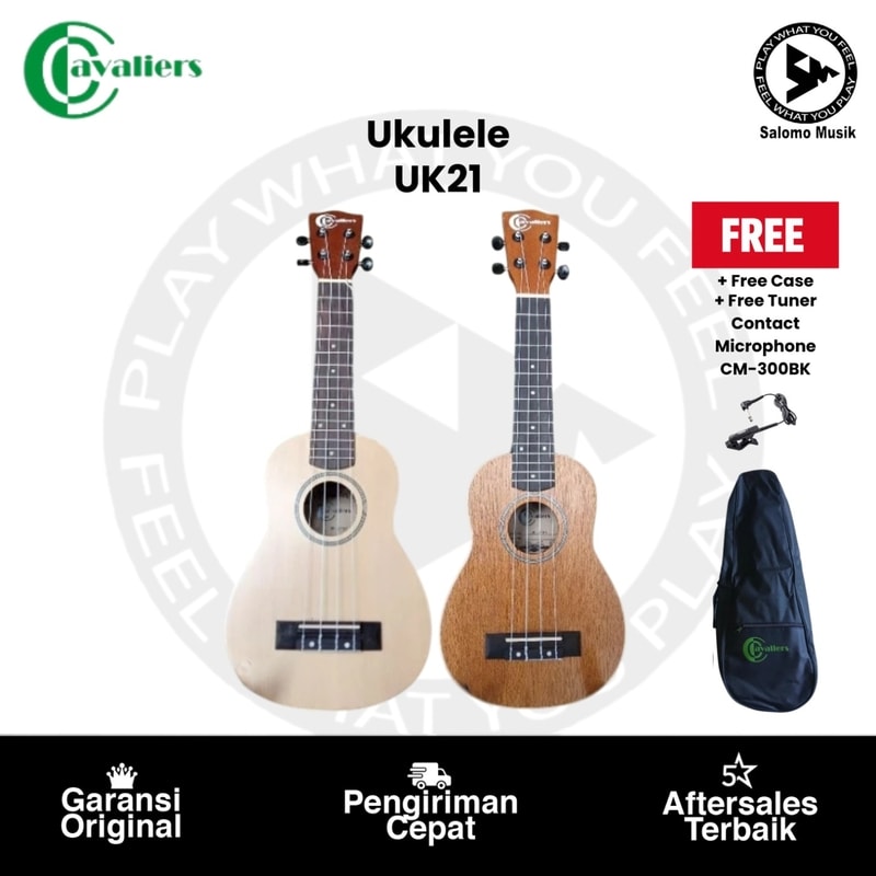 Ukulele Cavaliers UK-21 Varian Warna Original + Free Tuner Contact Microphone CM-300 BK