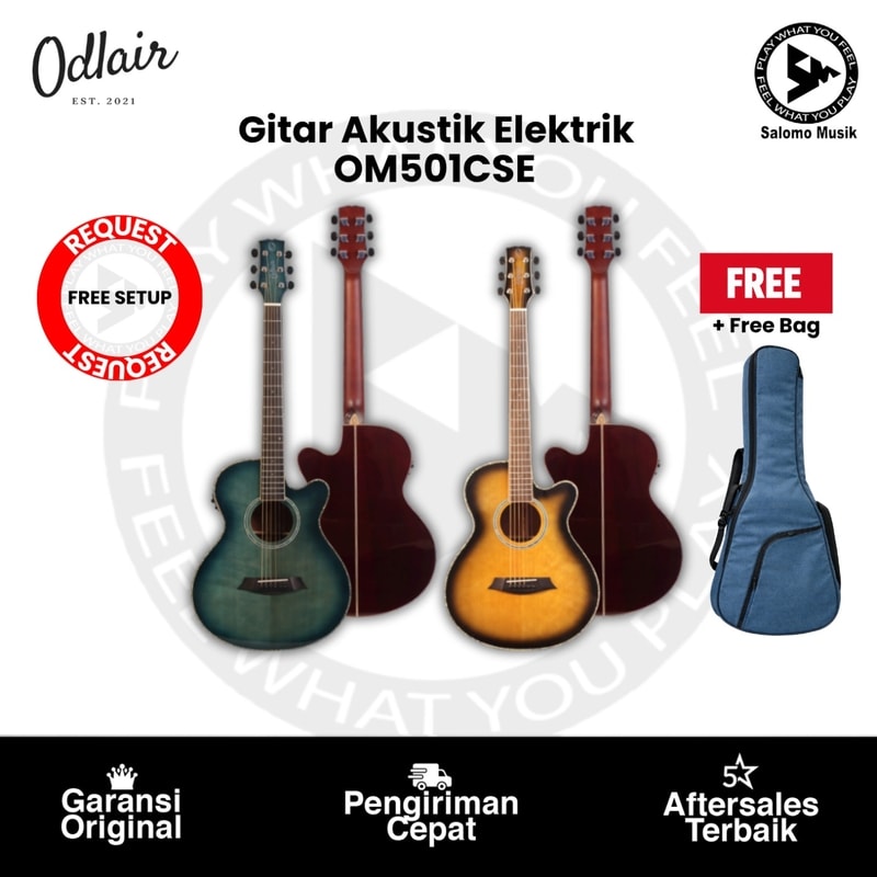 Gitar Akustik Elektrik Odlair OM501CSE Cutaway Denim Series Original + Free Bag