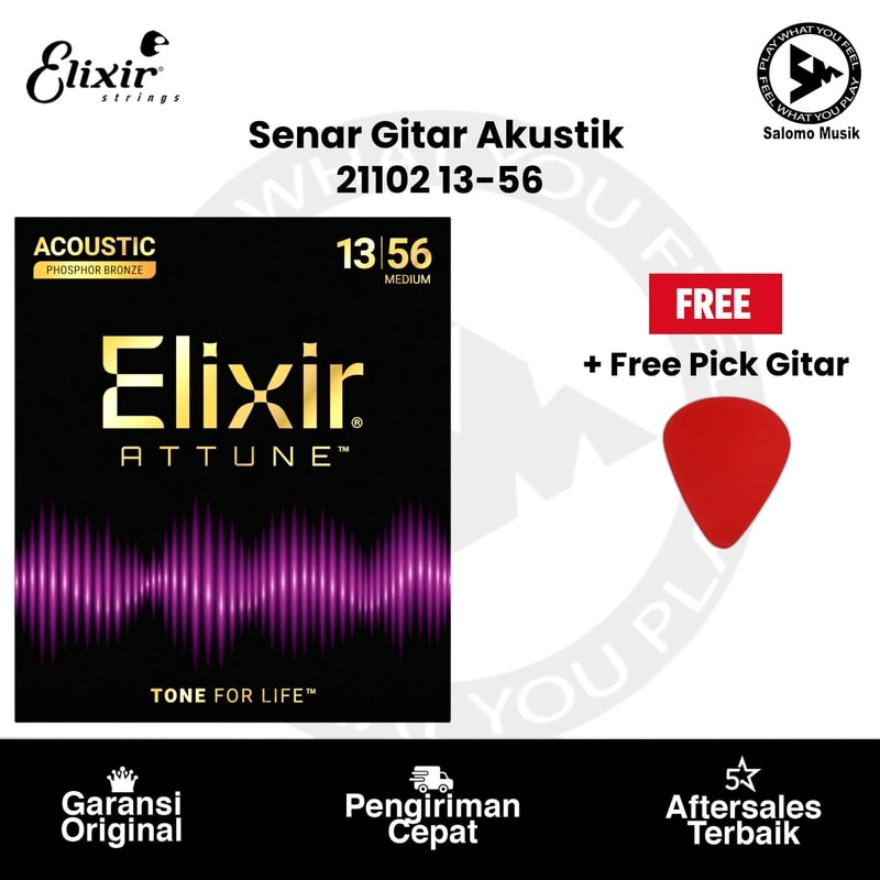 Senar Gitar Akustik Elixir 21102 Attune Phosphor Bronze Medium 13-56 + Free Pick Gitar