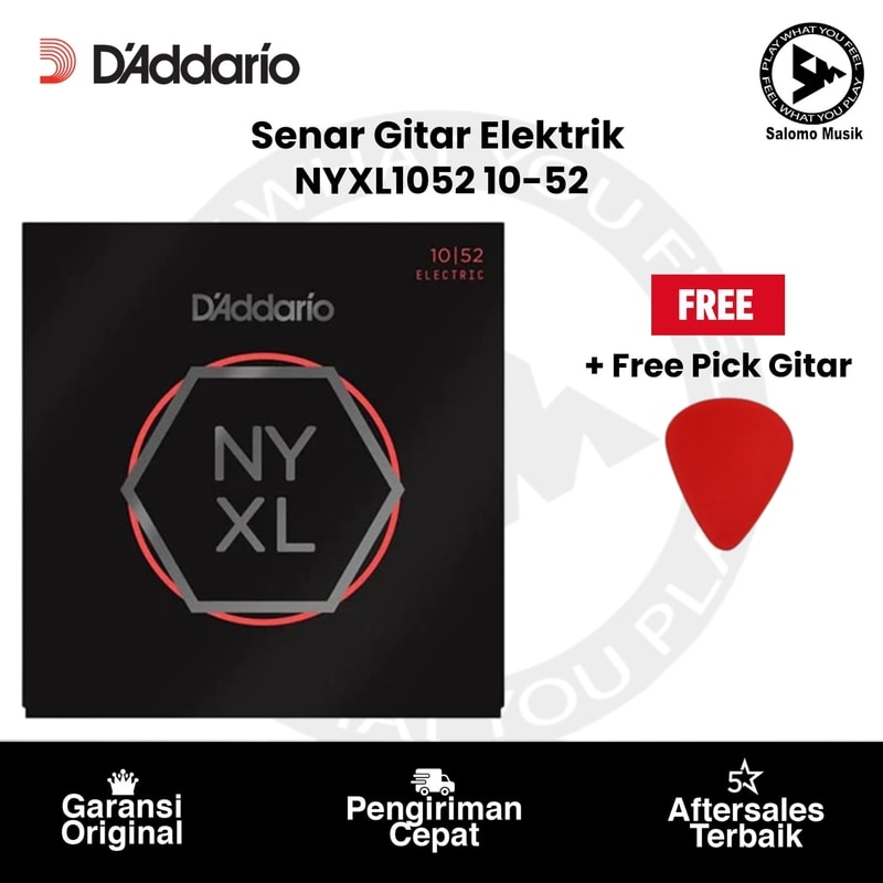 Senar Gitar Elektrik D'Addario NYXL1052 Nickel Wound 10-52 Original + Free Pick Gitar