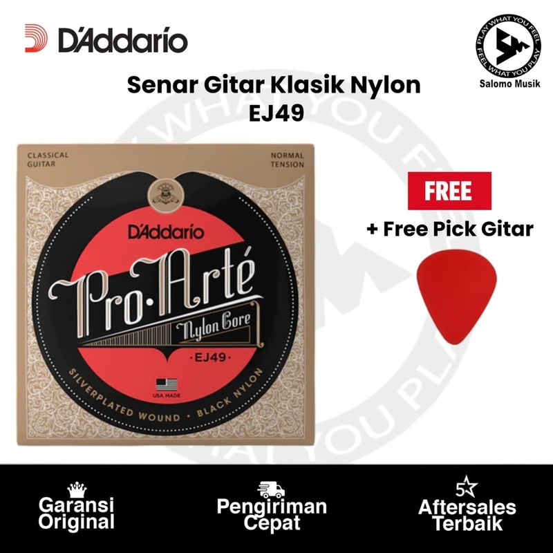 Senar Gitar Klasik Nylon D'Addario EJ49 Pro-Arte Black Normal Tension Original + Free Pick Gitar