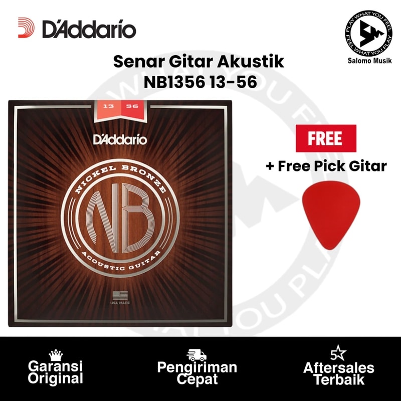 Senar Gitar Akustik D'Addario NB1356 Nickel Bronze Medium 13-56 Original + Free Pick Gitar