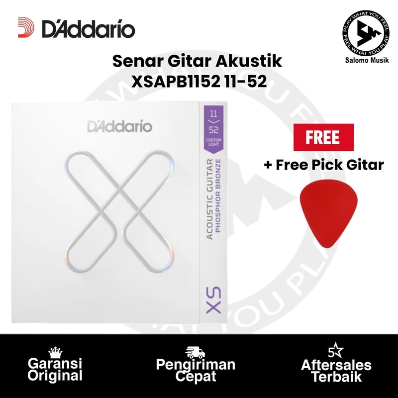 Senar Gitar Akustik D'Addario XSAPB1152 Phosphor Bronze Custom Light 11-52 Original + Free Pick Gitar