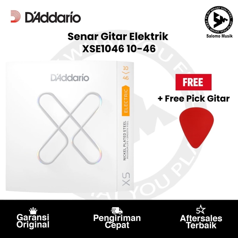 Senar Gitar Elektrik D'Addario XSE1046 Nickel-plated Steel Coated Regular Light 10-46 Original + Free Pick Gitar