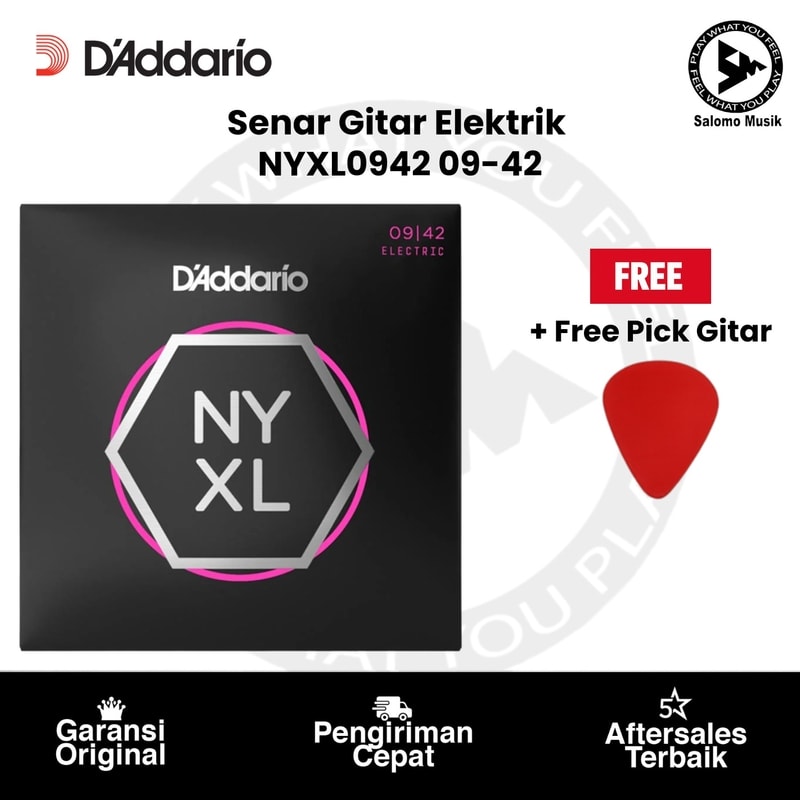 Senar Gitar Elektrik D'Addario NYXL0942 Nickel Wound 09-42 Original + Free Pick Gitar