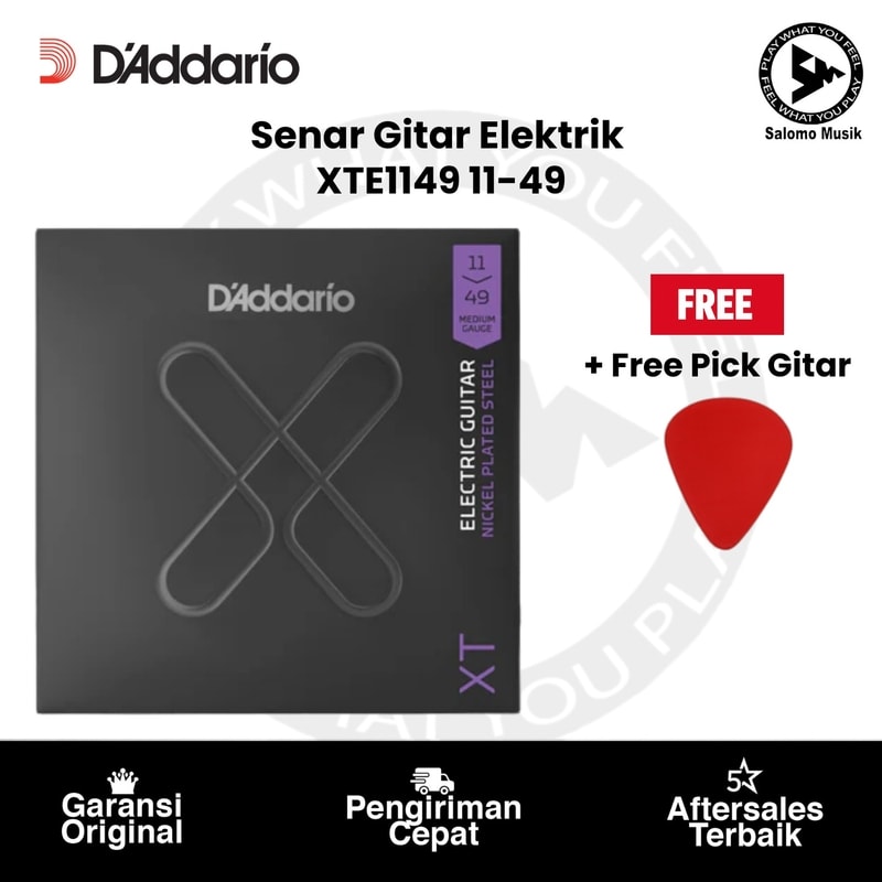 Senar Gitar Elektrik D'Addario XTE1149 Nickel-Plated Steel 11-49 Original + Free Pick Gitar