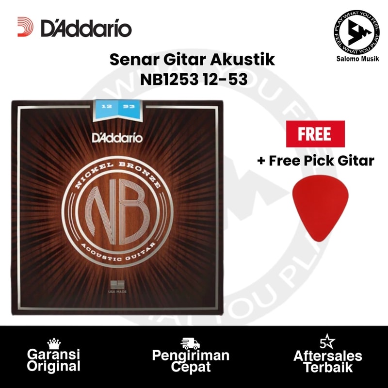 Senar Gitar Akustik D'Addario NB1253 Nickel Bronze Regular Light 12-53 Original + Free Pick Gitar