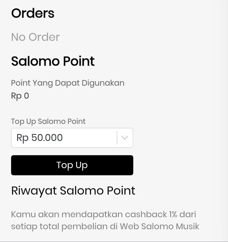 Tampilan akun member Salomo Musik dengan Salomo Point di bagian bawah halaman