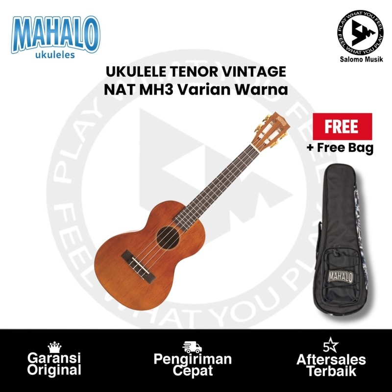 UKULELE TENOR VINTAGE Mahalo NAT MH3 Varian Warna + Free Bag