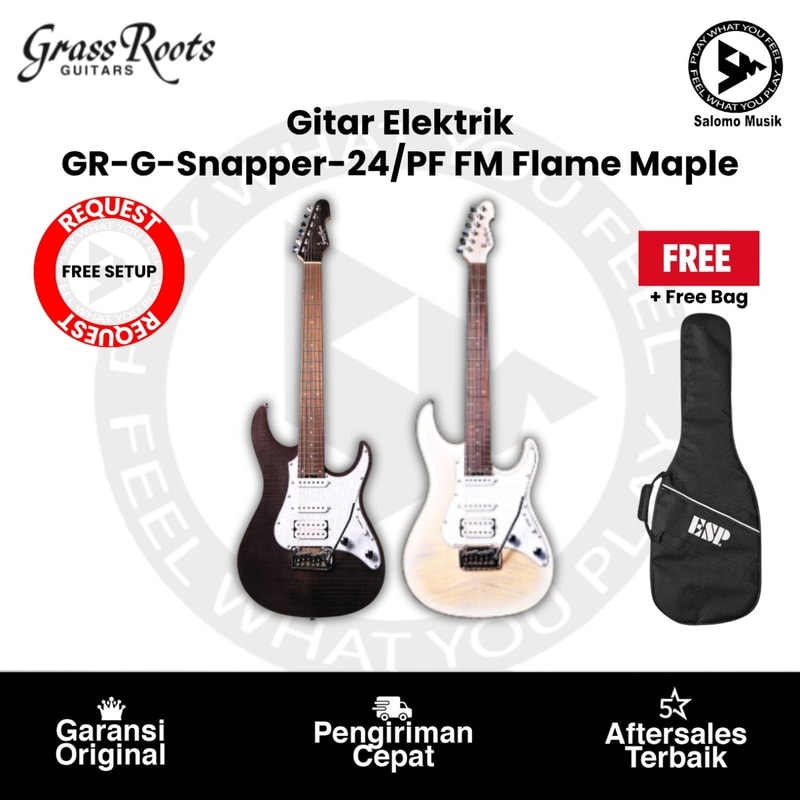 Gitar Elektrik Grass Roots GR-G-Snapper-24/PF Flame Maple by ESP Varian Warna + Free Bag