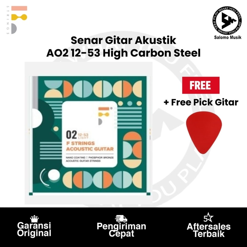 Senar Gitar Akustik F-Strings AO2 12-53 High Carbon Steel  + Free Pick Gitar