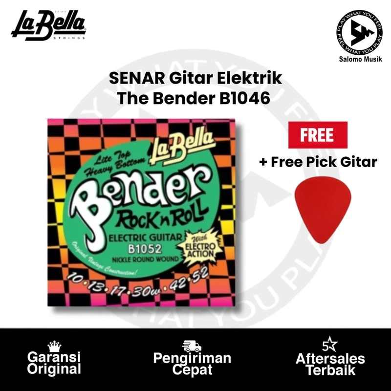 Senar Gitar Elektrik The Bender La Bella B1046 + Free Pick Gitar
