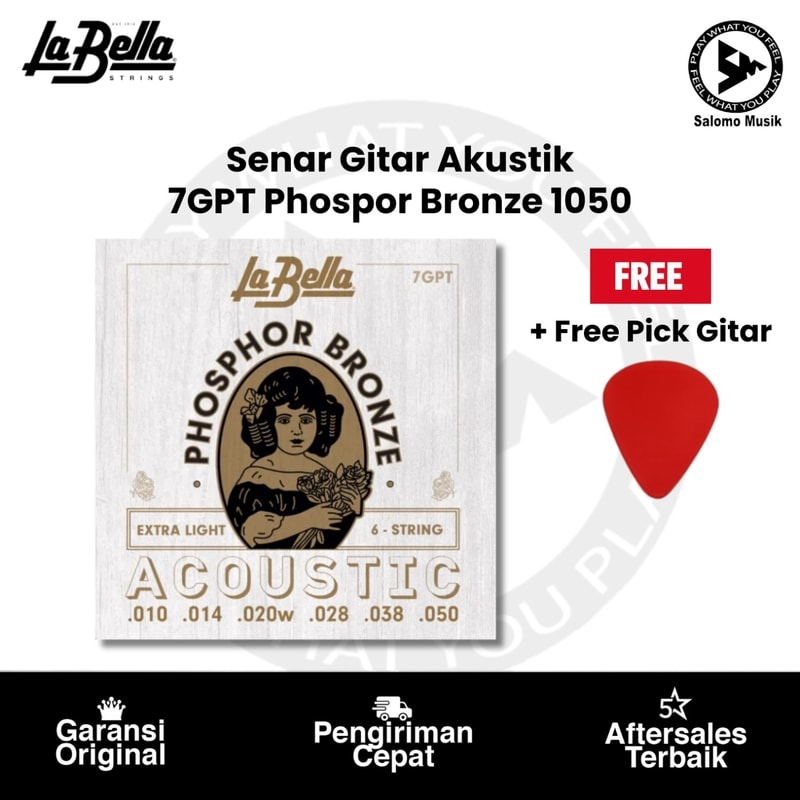 Senar Gitar Akustik La Bella 7GPT Phospor Bronze 1050 + Free Pick Gitar