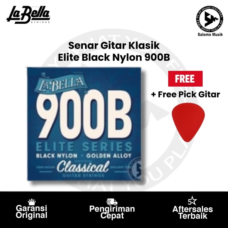 Senar Gitar Klasik Elite Black Nylon La Bella 900B + Free Pick Gitar