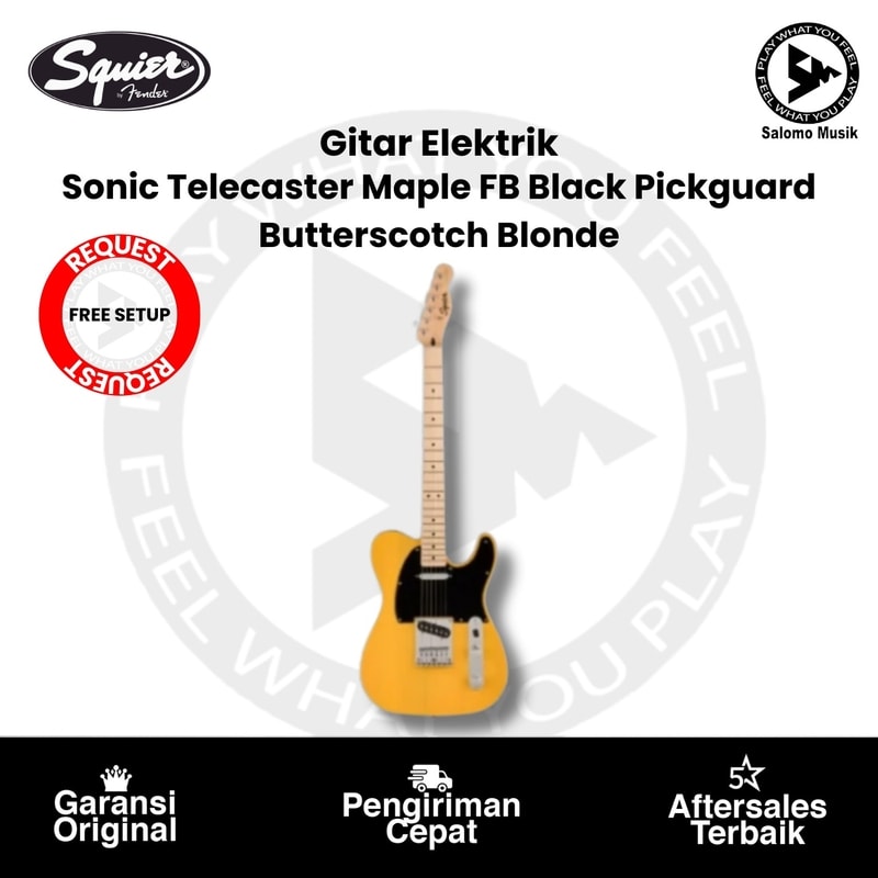 Gitar Elektrik Squier Sonic Telecaster Maple FB Black Pickguard Butterscotch Blonde + Free Request Set Up