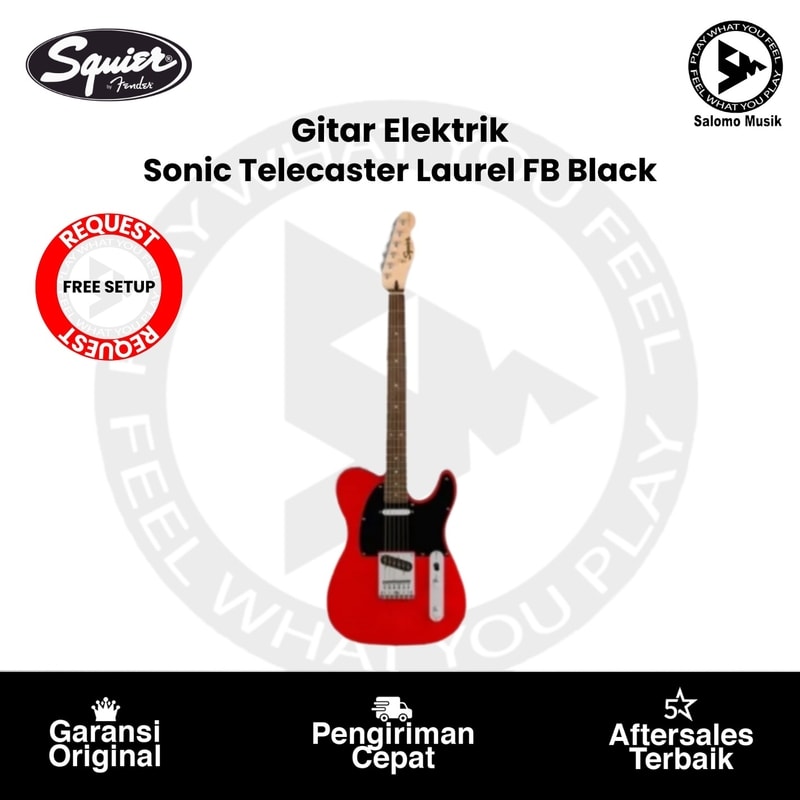 Gitar Elektrik Squier Sonic Telecaster Laurel FB Black Pickguard Torino Red + Free Request Set Up