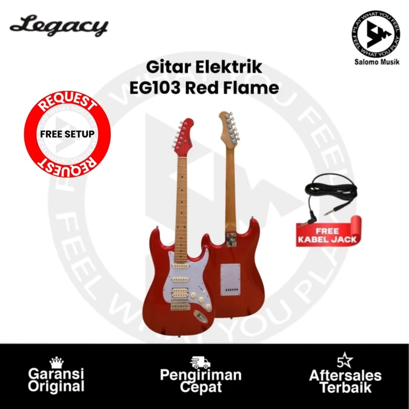 Gitar Elektrik Legacy EG103 Red Flame Gold Edition + Free Request Set Up