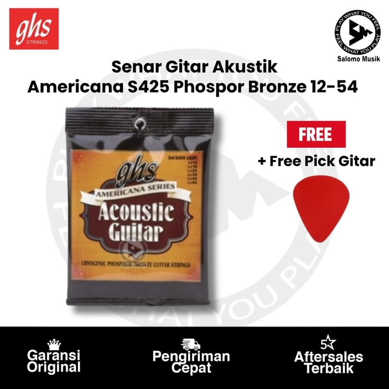 Senar Gitar Akustik GHS Americana Series S425 Phospor Bronze 12-54 + Free Pick Gitar