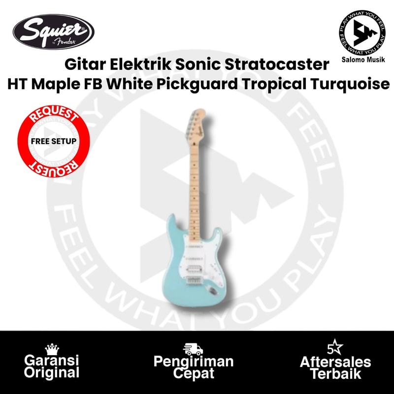 Gitar Elektrik Squier Sonic Stratocaster HT Maple FB White Pickguard Tropical Turquoise
