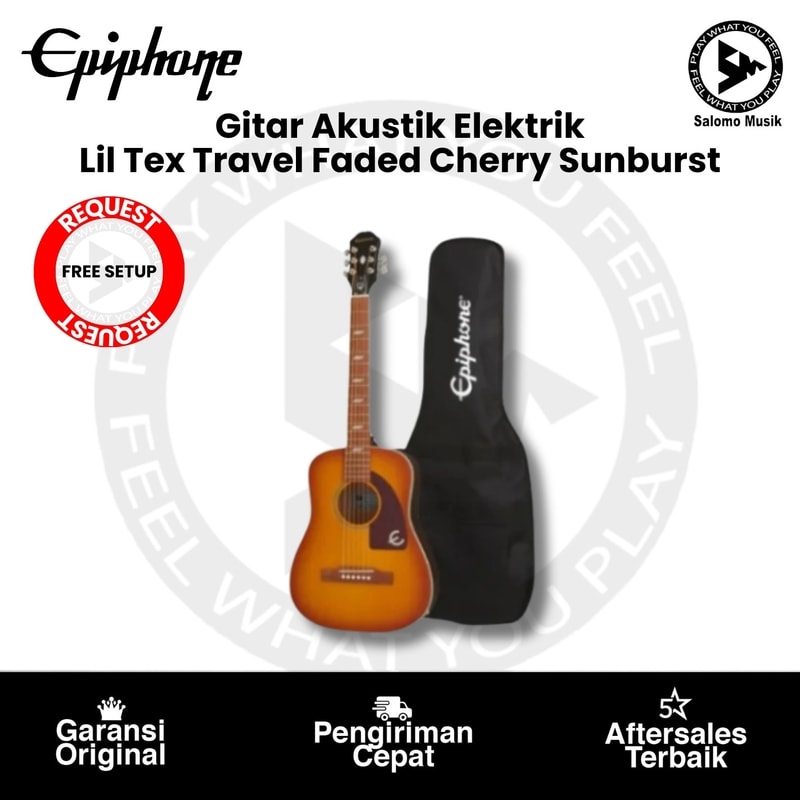 Gitar Akustik Elektrik Epiphone Lil Tex Travel Faded Cherry Sunburst + Free Bag + Free Request Set Up