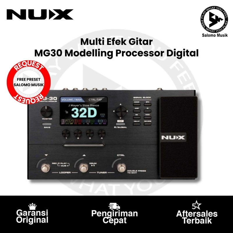 Pedal Multi Efek Gitar NUX MG30 Modelling Processor Digital Original