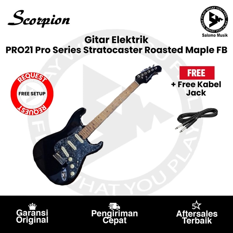 Gitar Elektrik Scorpion PRO21 Pro Series Stratocaster Roasted Maple FB + Free Kabel Jack + Free Setting